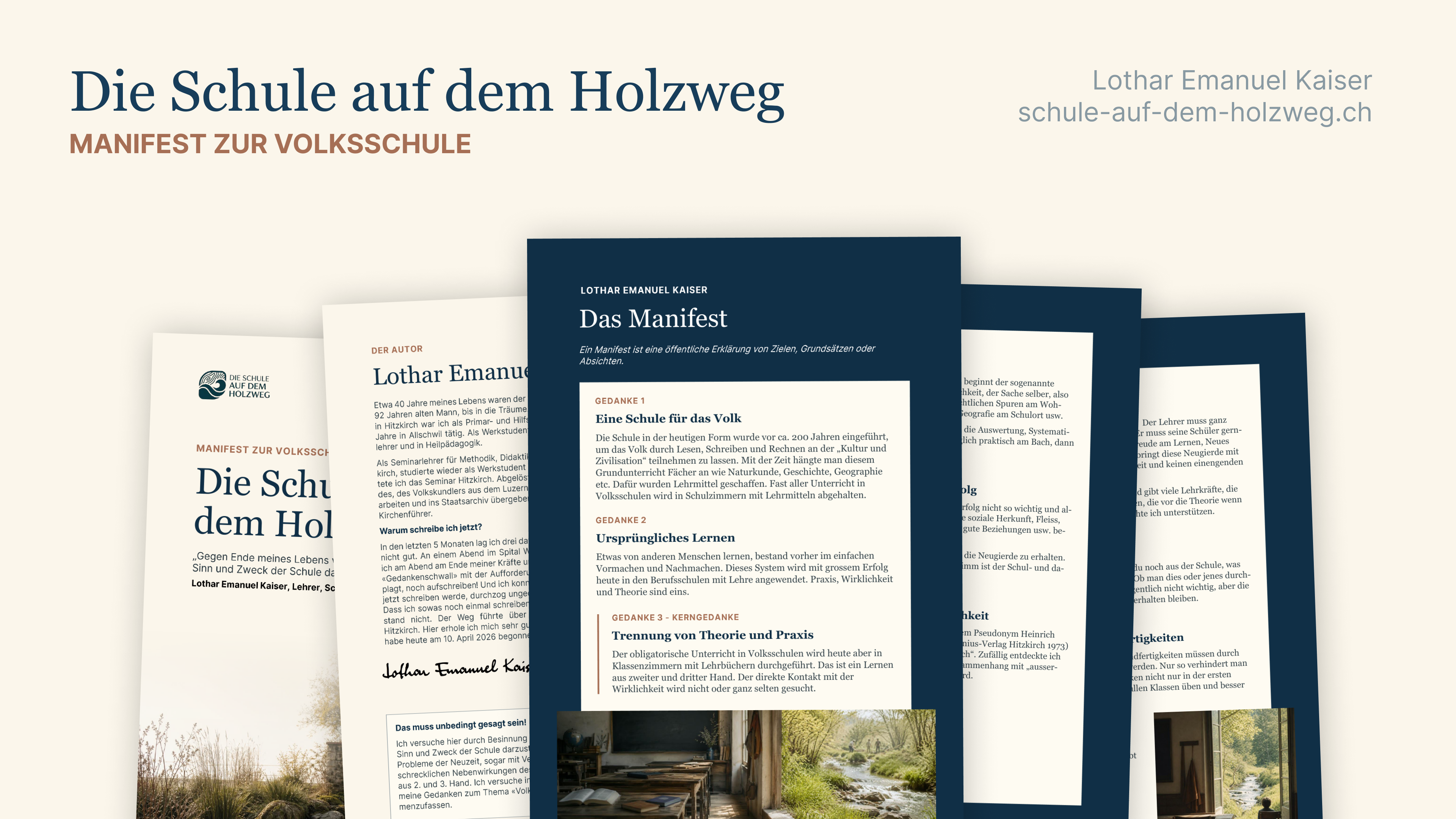 Übersichtliches Mockup des Manifests Die Schule auf dem Holzweg
